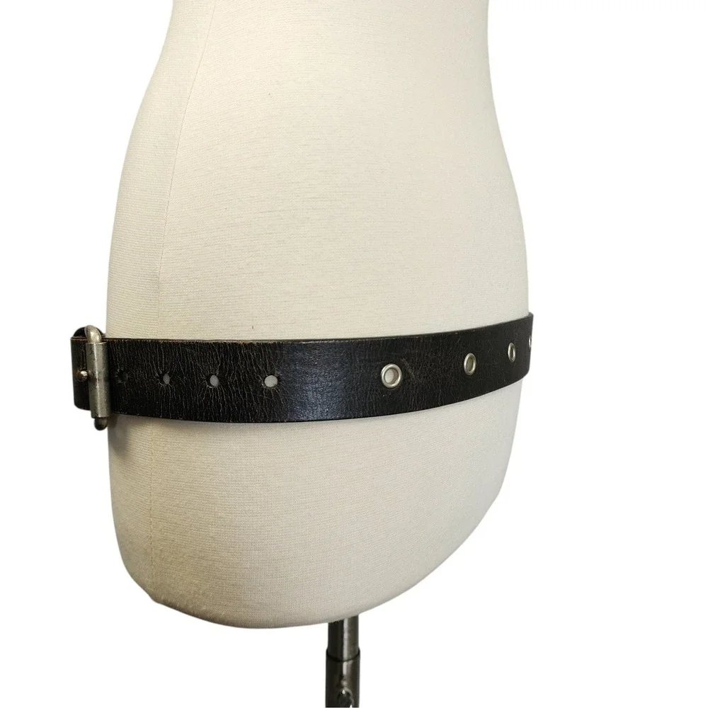 Mossimo Vintage Distressed Leather Grommet Belt Silver Roller Buckle Dark Brown
